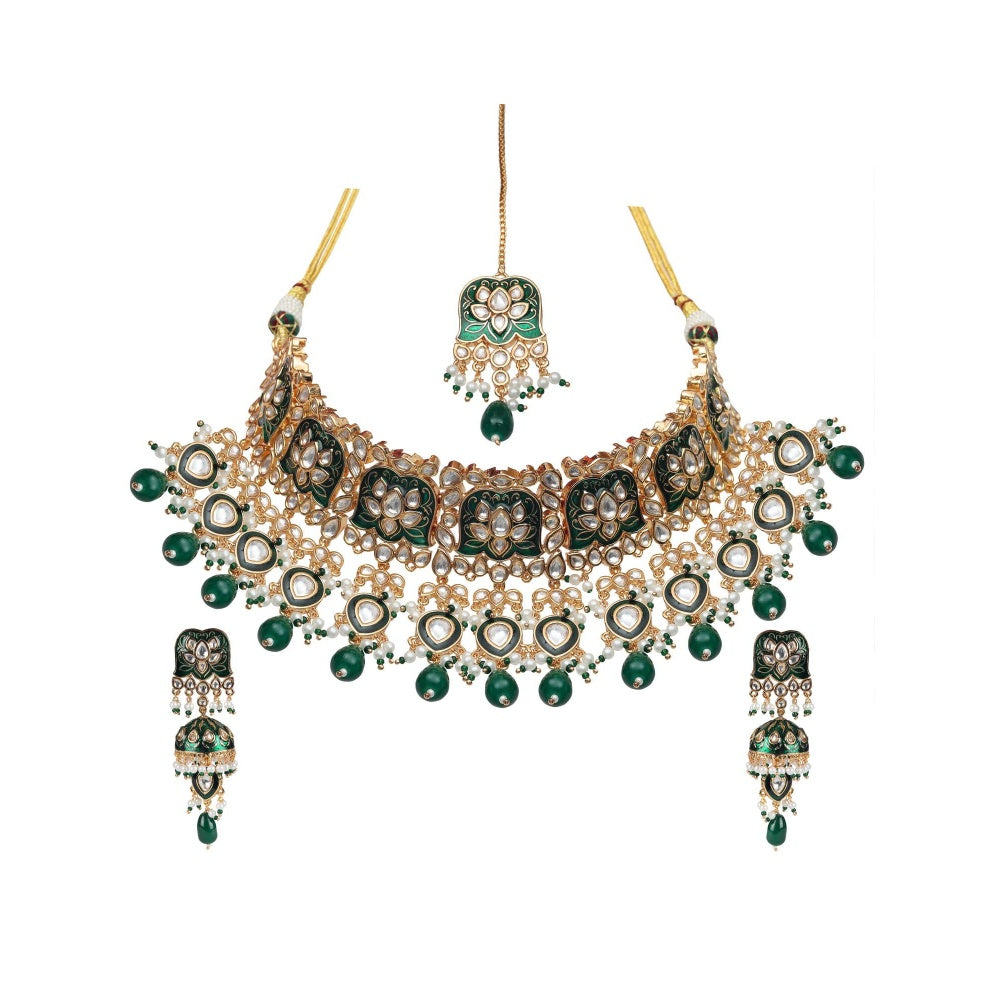 Akulya Jewels Green Minakari Kundan Choker (Set of 3)