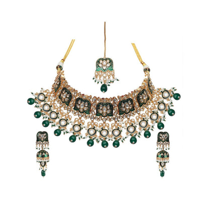 Akulya Jewels Green Minakari Kundan Choker (Set of 3)