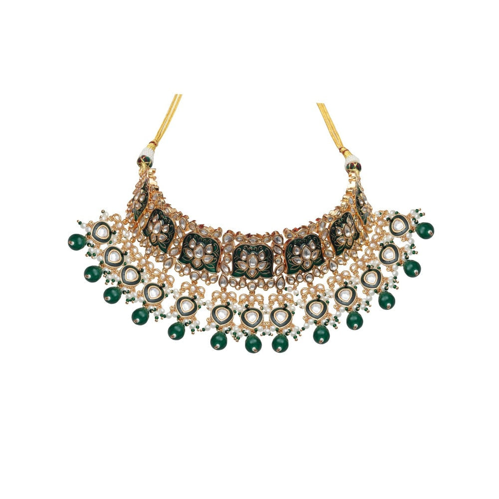 Akulya Jewels Green Minakari Kundan Choker (Set of 3)