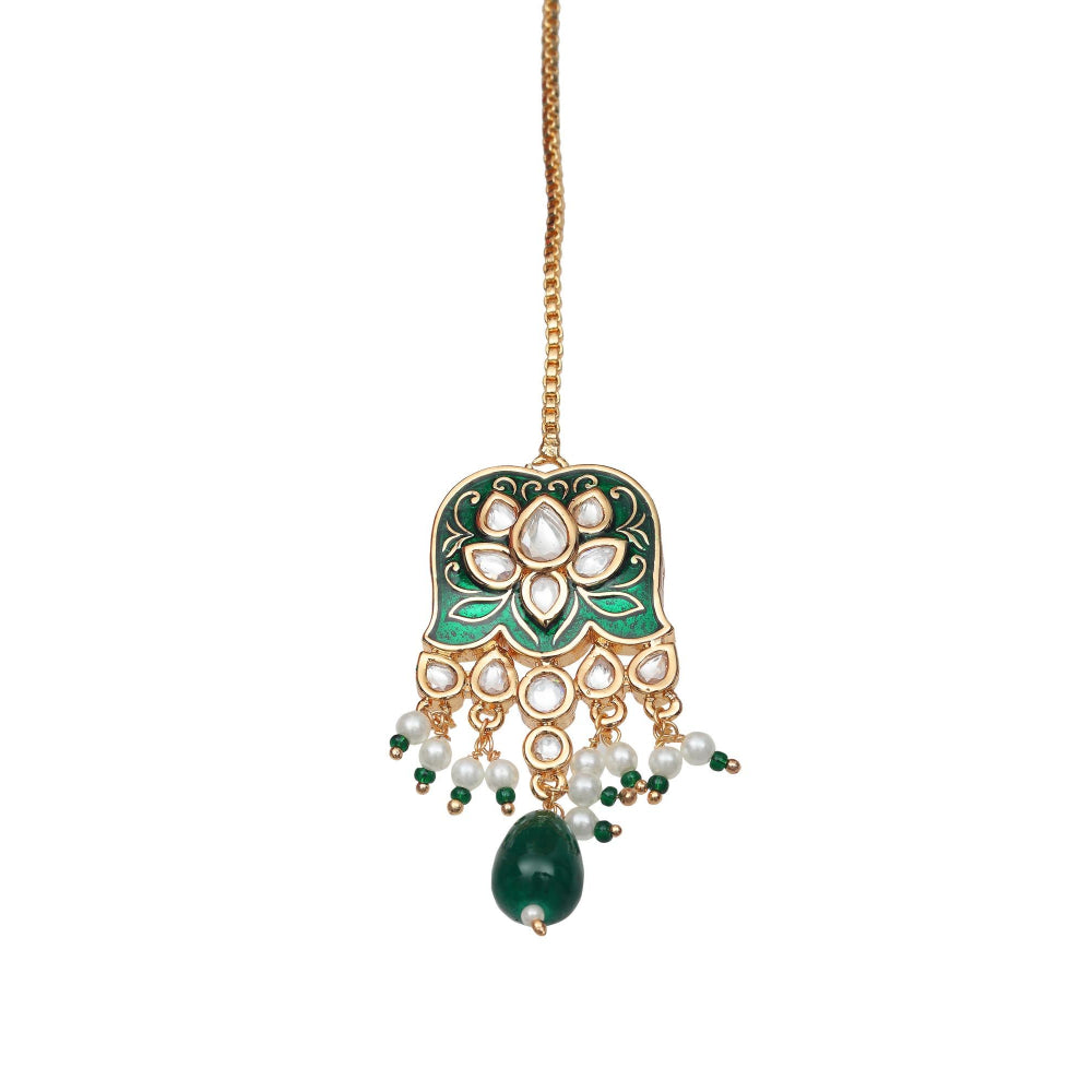 Akulya Jewels Green Minakari Kundan Choker (Set of 3)