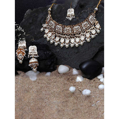 Akulya Jewels White Minakari Kundan Choker (Set of 3)