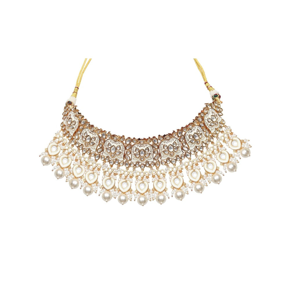 Akulya Jewels White Minakari Kundan Choker (Set of 3)