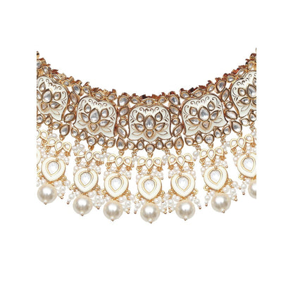 Akulya Jewels White Minakari Kundan Choker (Set of 3)