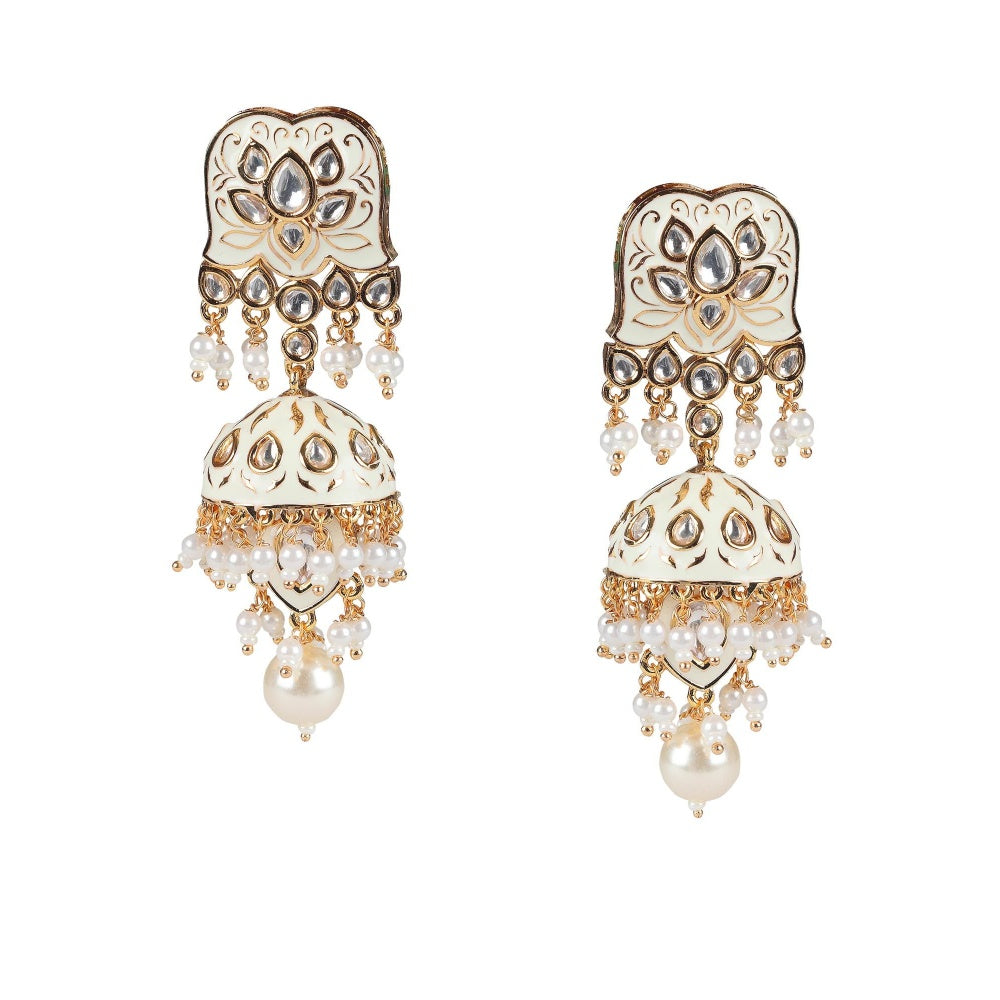 Akulya Jewels White Minakari Kundan Choker (Set of 3)