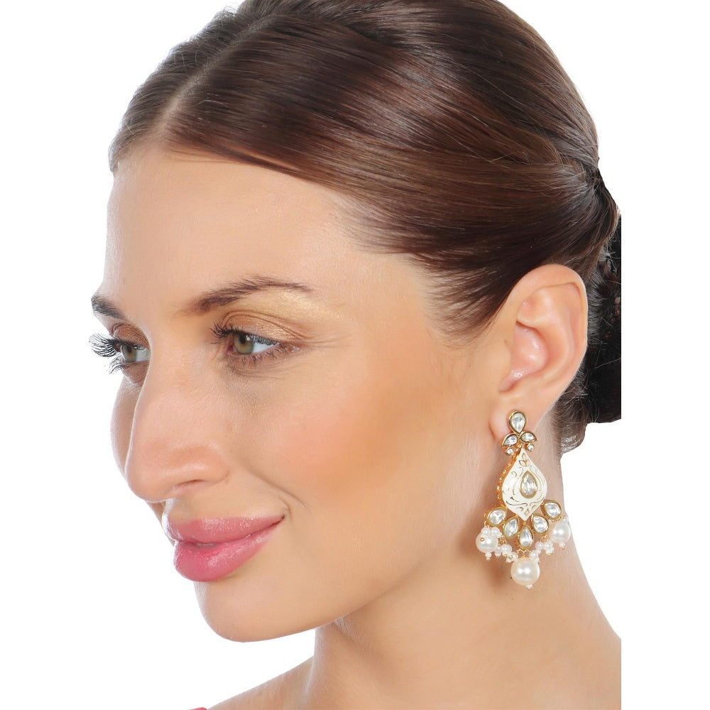 Akulya Jewels White Minakari Kundan Pearl Choker (Set of 3)