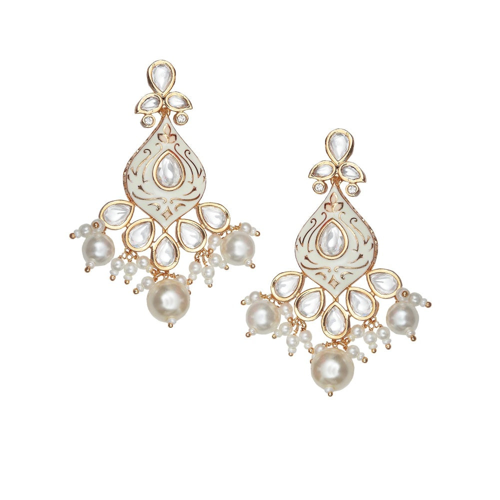 Akulya Jewels White Minakari Kundan Pearl Choker (Set of 3)