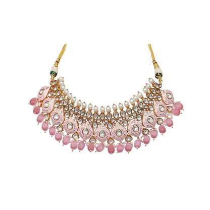 Akulya Jewels Blush Pink Minakari Kundan Pearl Choker (Set of 3)