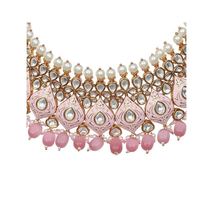 Akulya Jewels Blush Pink Minakari Kundan Pearl Choker (Set of 3)