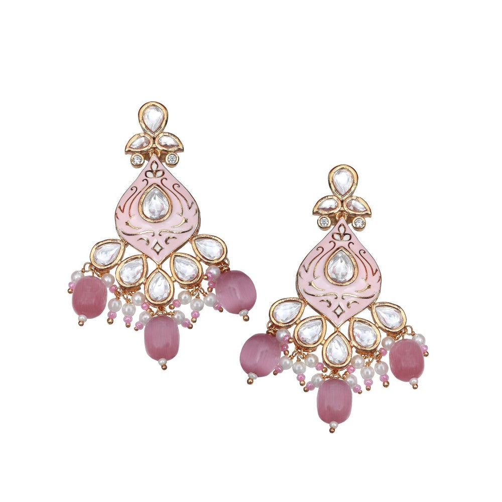 Akulya Jewels Blush Pink Minakari Kundan Pearl Choker (Set of 3)