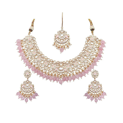 Akulya Jewels Blush Pink Minakari Kundan Choker (Set of 3)