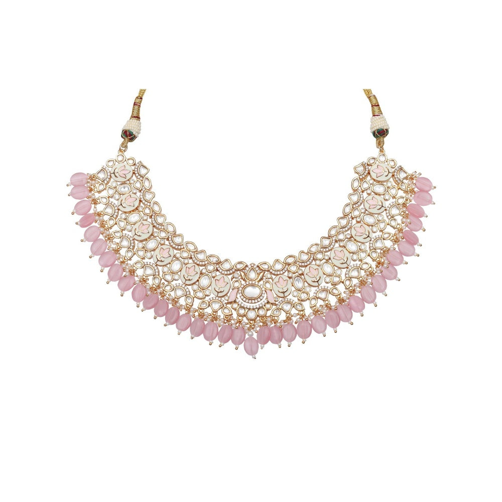 Akulya Jewels Blush Pink Minakari Kundan Choker (Set of 3)