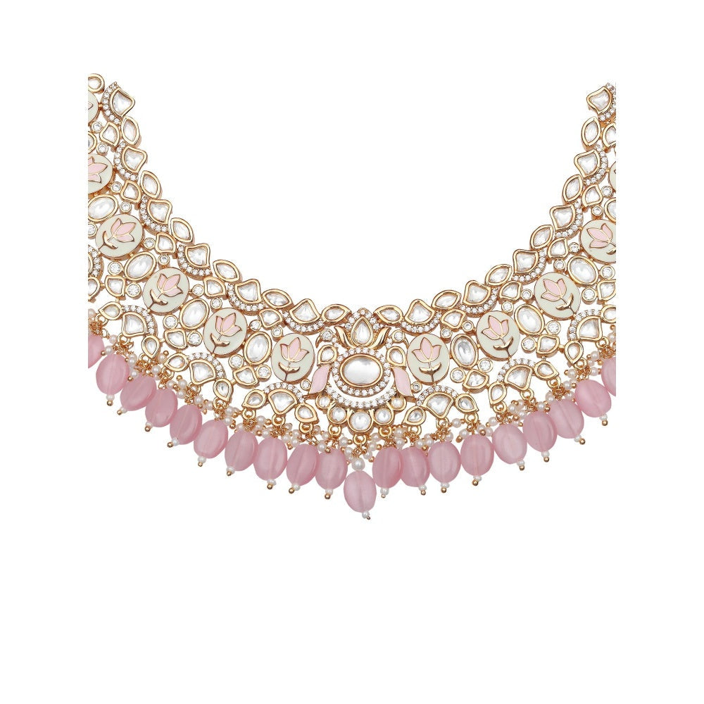 Akulya Jewels Blush Pink Minakari Kundan Choker (Set of 3)