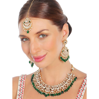 Akulya Jewels Emerald Green Minakari Kundan Choker (Set of 3)