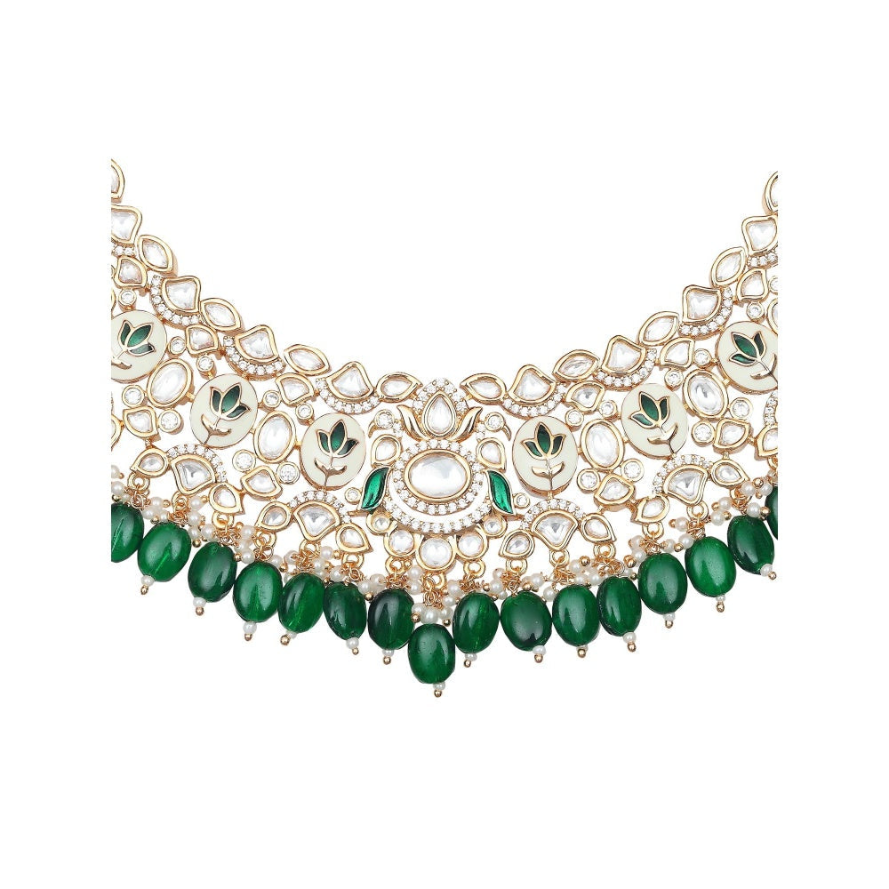 Akulya Jewels Emerald Green Minakari Kundan Choker (Set of 3)
