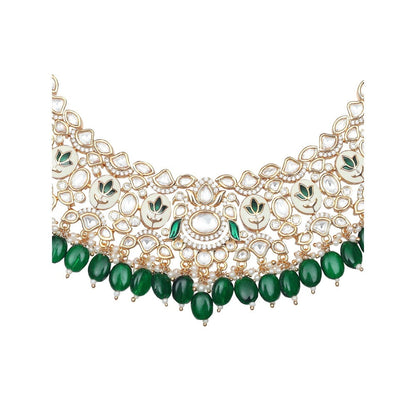 Akulya Jewels Emerald Green Minakari Kundan Choker (Set of 3)