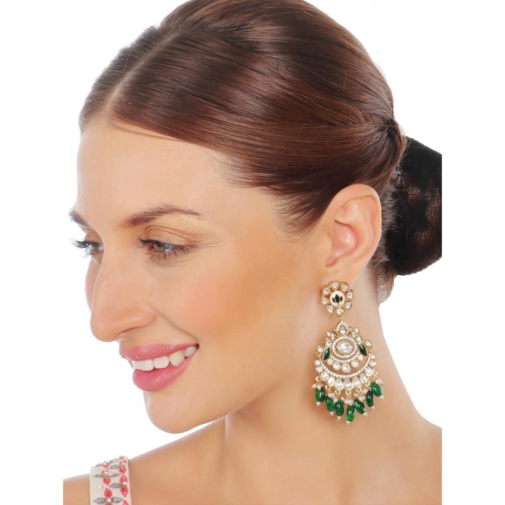 Akulya Jewels Emerald Green Minakari Kundan Choker (Set of 3)