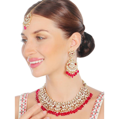 Akulya Jewels Vibrant Red Minakari Kundan Choker (Set of 3)