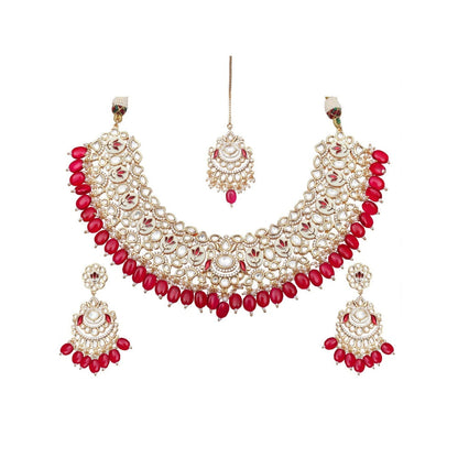 Akulya Jewels Vibrant Red Minakari Kundan Choker (Set of 3)