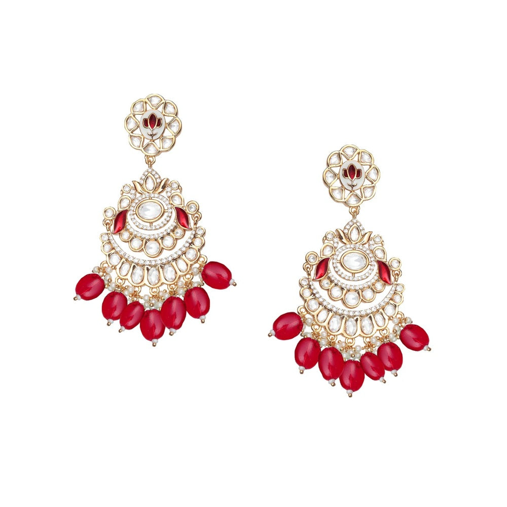 Akulya Jewels Vibrant Red Minakari Kundan Choker (Set of 3)