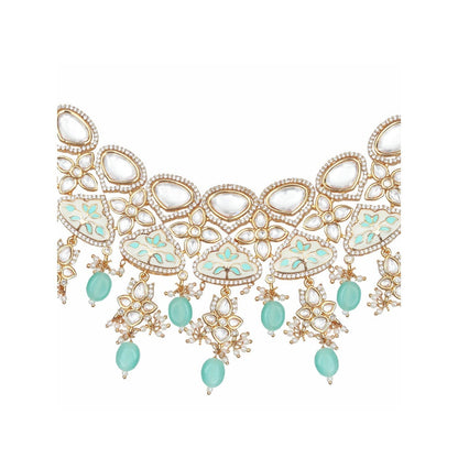 Akulya Jewels Gold Finished Mint Minakari Kundan Choker (Set of 3)