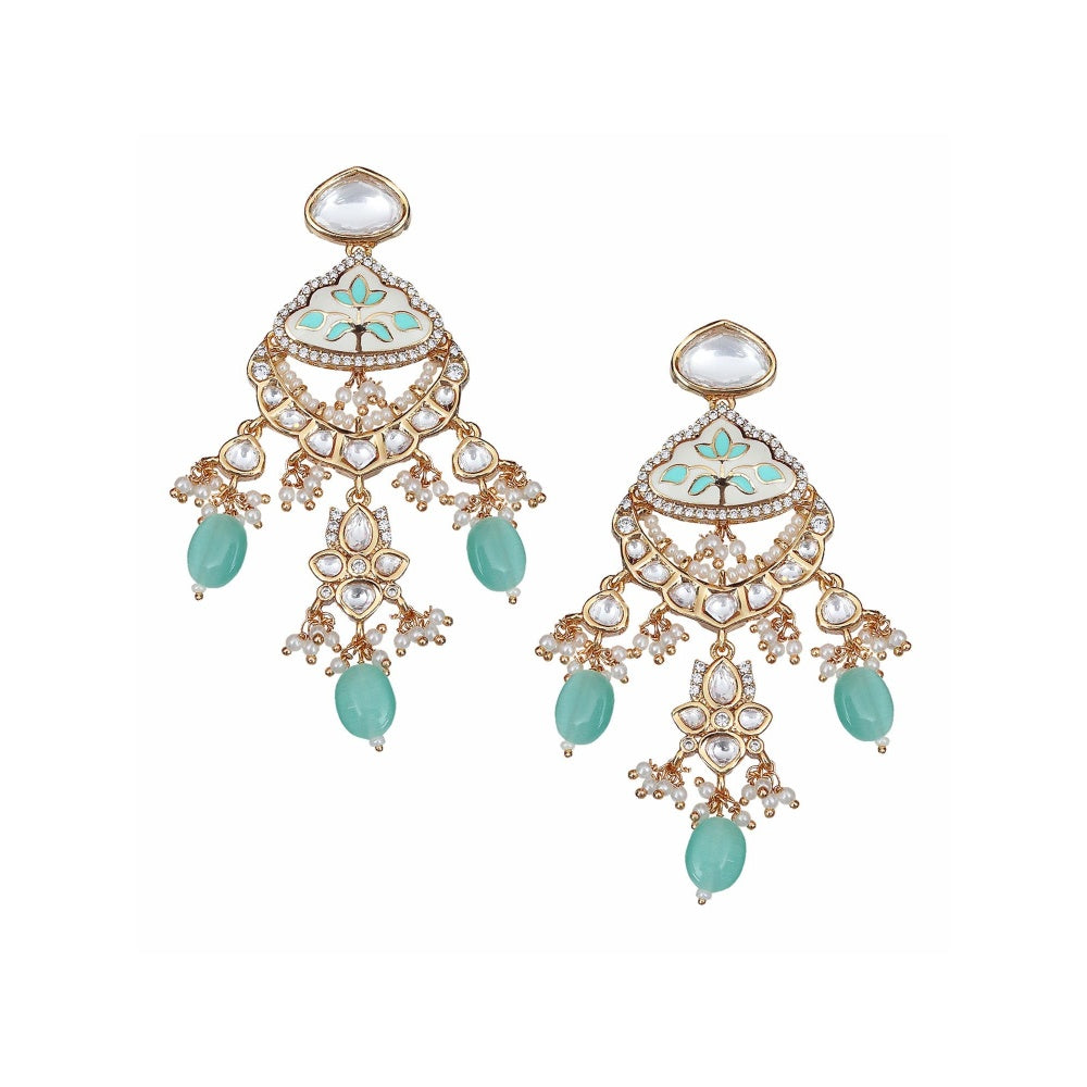 Akulya Jewels Gold Finished Mint Minakari Kundan Choker (Set of 3)