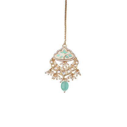 Akulya Jewels Gold Finished Mint Minakari Kundan Choker (Set of 3)