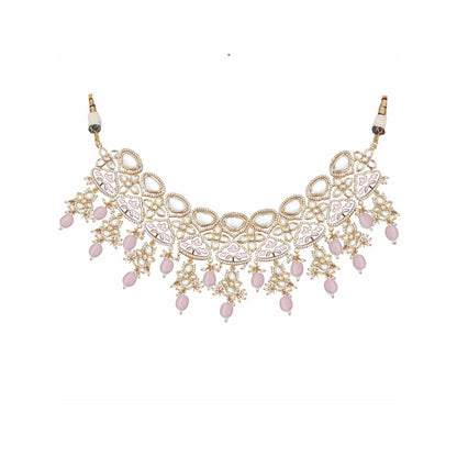 Akulya Jewels Gold Finished Pink Minakari Kundan Choker (Set of 3)