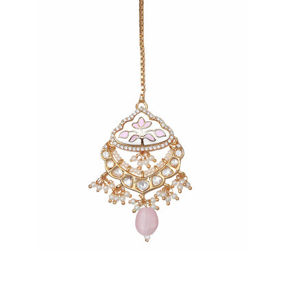 Akulya Jewels Gold Finished Pink Minakari Kundan Choker (Set of 3)