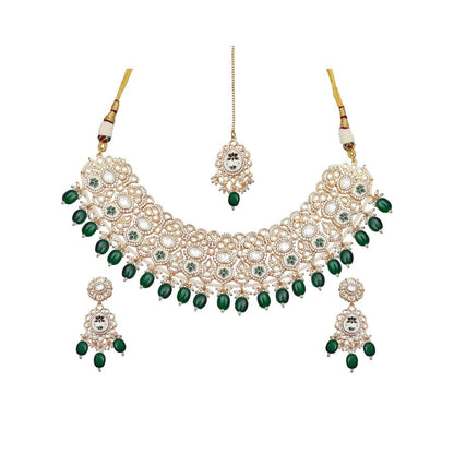 Akulya Jewels Emerald Green Minakari Kundan Choker (Set of 3)