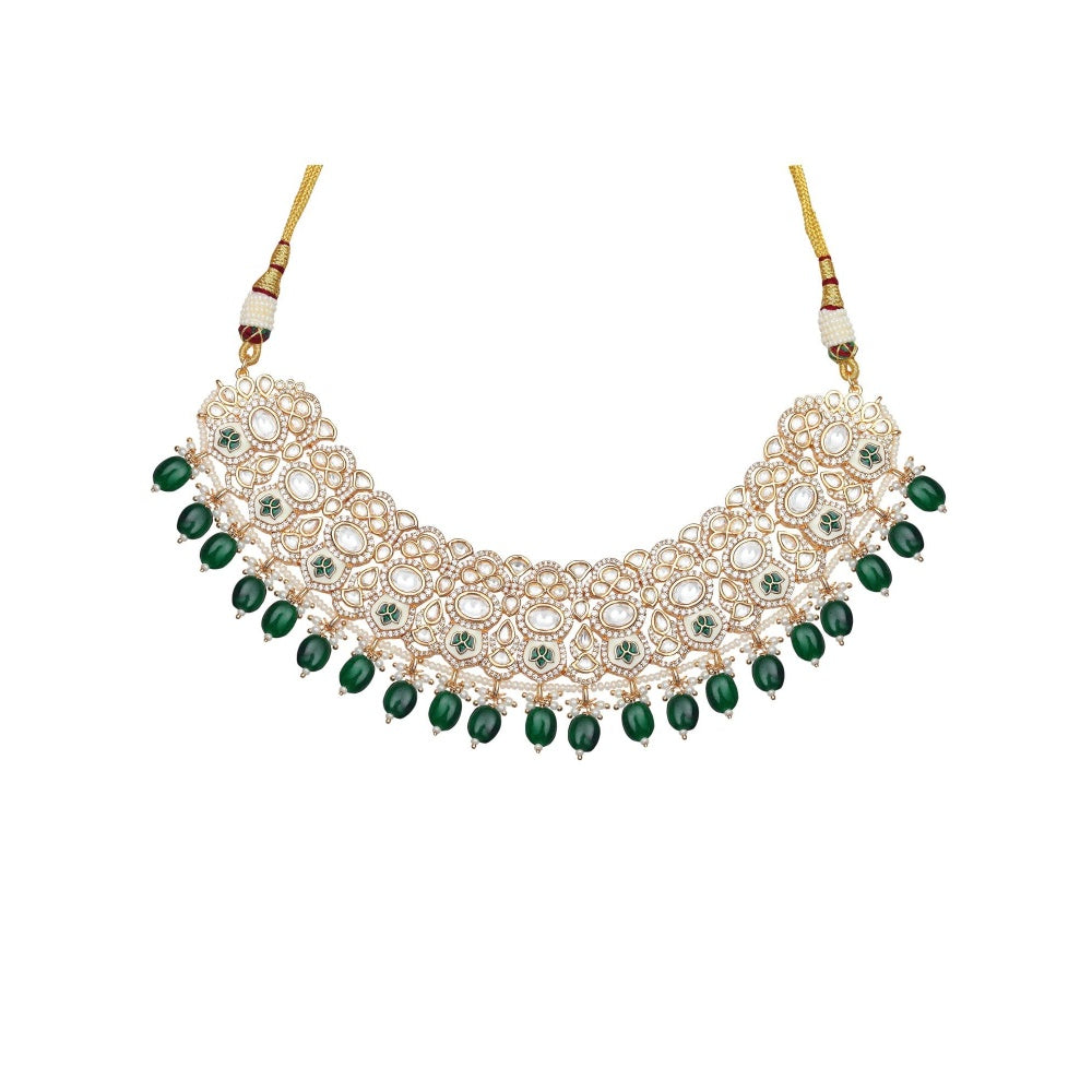 Akulya Jewels Emerald Green Minakari Kundan Choker (Set of 3)