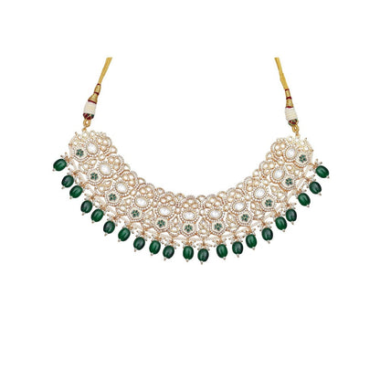 Akulya Jewels Emerald Green Minakari Kundan Choker (Set of 3)
