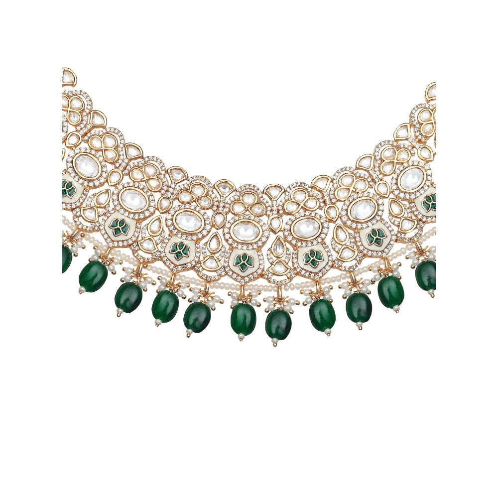 Akulya Jewels Emerald Green Minakari Kundan Choker (Set of 3)