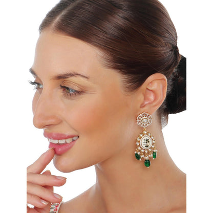 Akulya Jewels Emerald Green Minakari Kundan Choker (Set of 3)