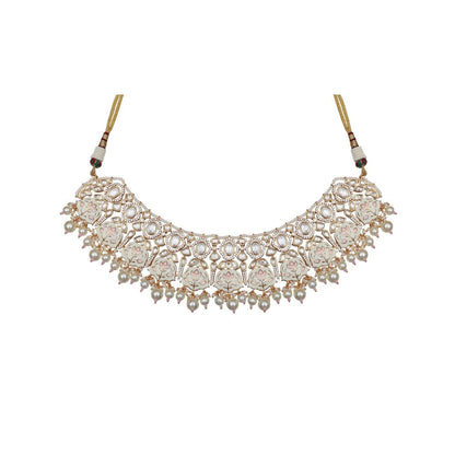 Akulya Jewels White and Pink Minakari Kundan Choker (Set of 3)