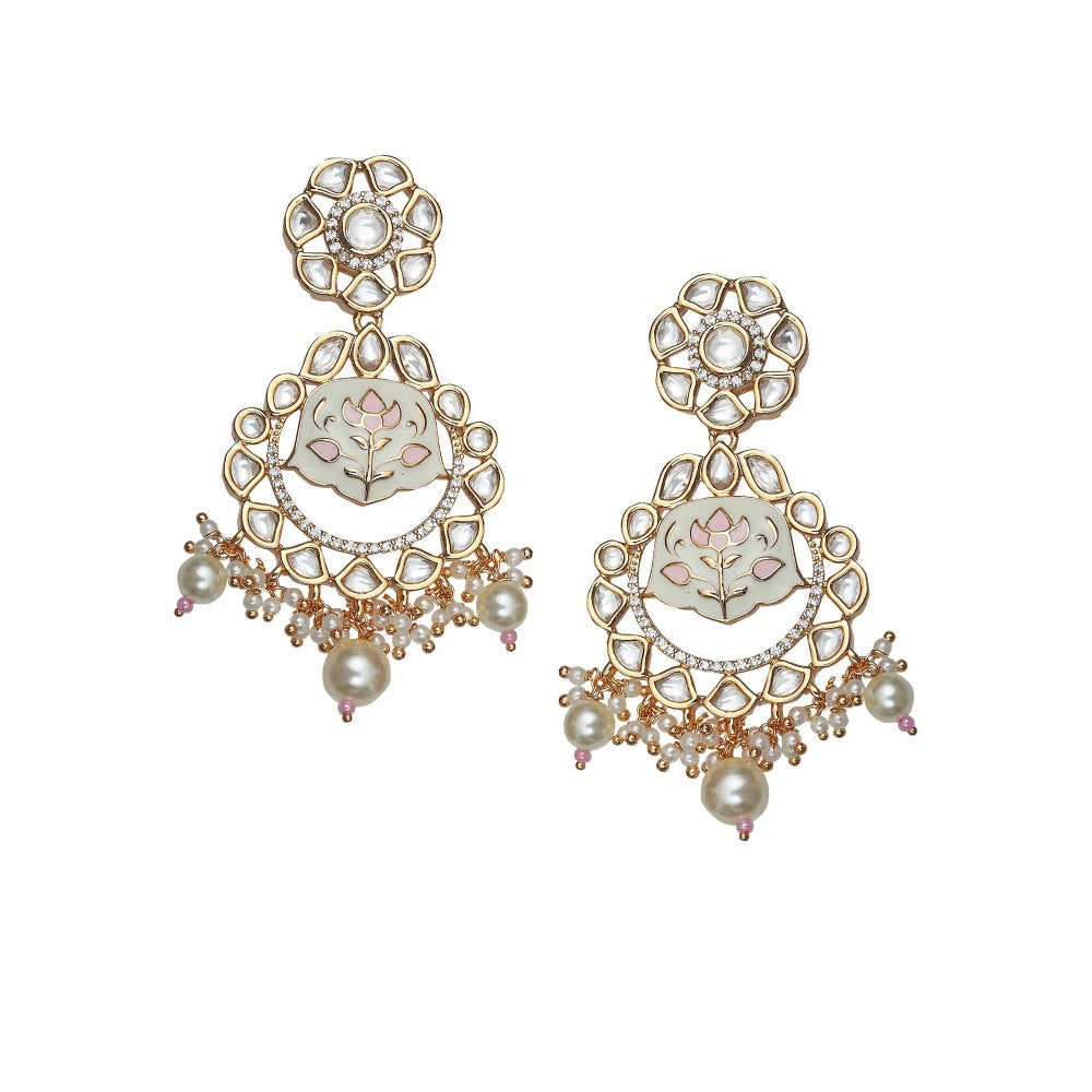 Akulya Jewels White and Pink Minakari Kundan Choker (Set of 3)