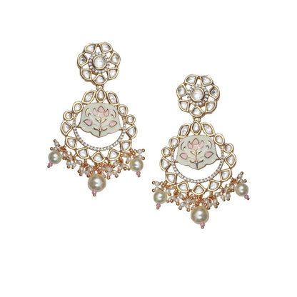 Akulya Jewels White and Pink Minakari Kundan Choker (Set of 3)