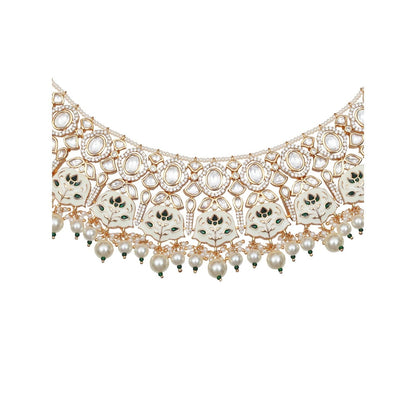 Akulya Jewels Green and White Minakari Kundan Choker (Set of 3)