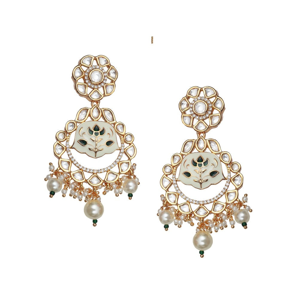 Akulya Jewels Green and White Minakari Kundan Choker (Set of 3)