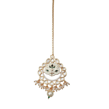 Akulya Jewels Green and White Minakari Kundan Choker (Set of 3)