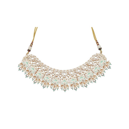 Akulya Jewels Turquoise and White Minakari Kundan Choker (Set of 3)