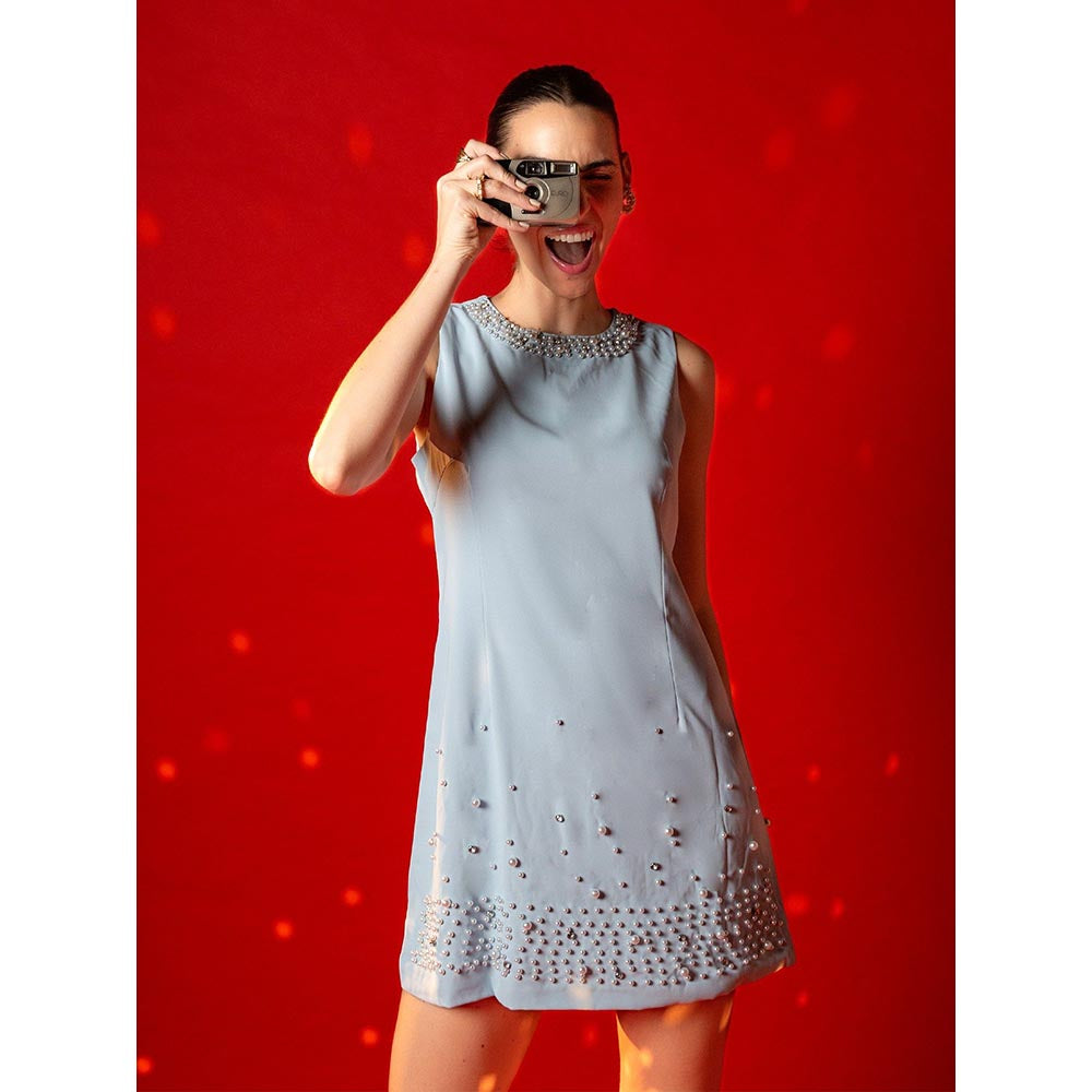 AEOY Blue Embellished Beaded Mini Dress (1N)