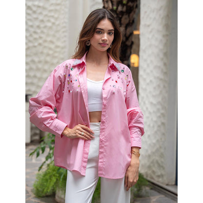 AEOY Pink Oversized Embellished Shirt (1N)