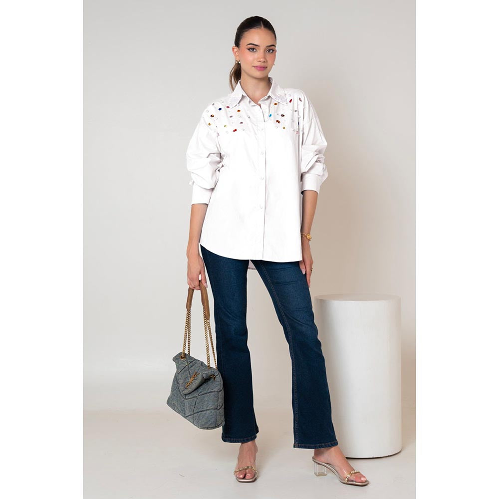 AEOY White Oversized Embellished Shirt (1N)