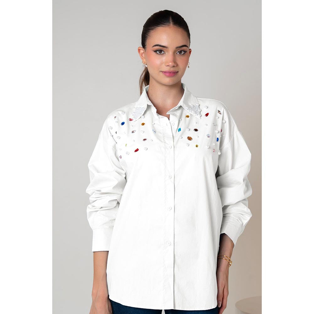 AEOY White Oversized Embellished Shirt (1N)