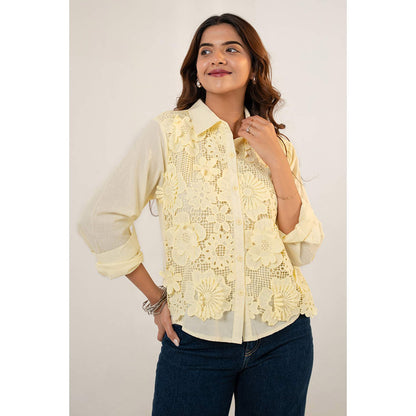 All Eyes On You Aeoy Yellow Floral Lace Cotton Shirt