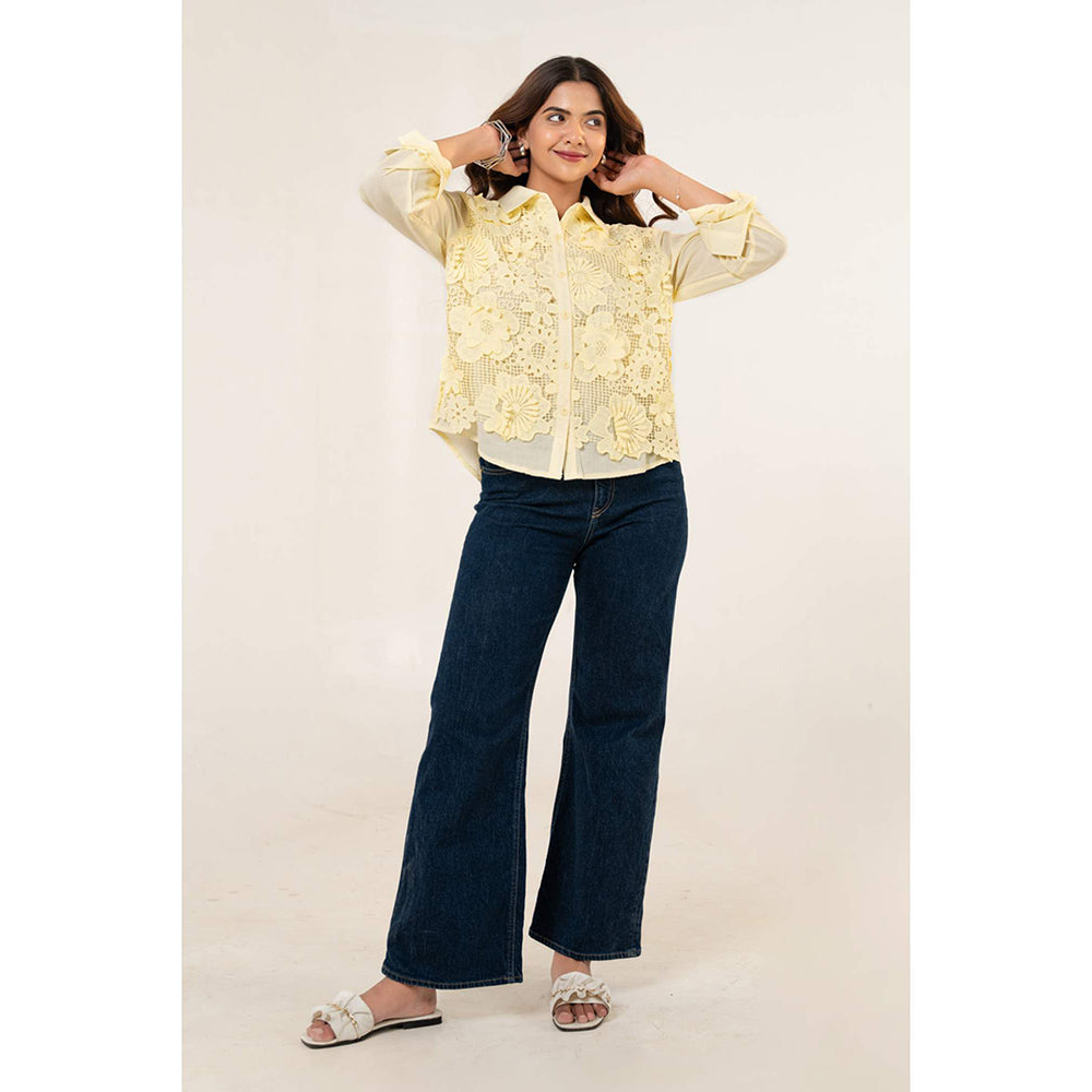 All Eyes On You Aeoy Yellow Floral Lace Cotton Shirt