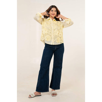 All Eyes On You Aeoy Yellow Floral Lace Cotton Shirt