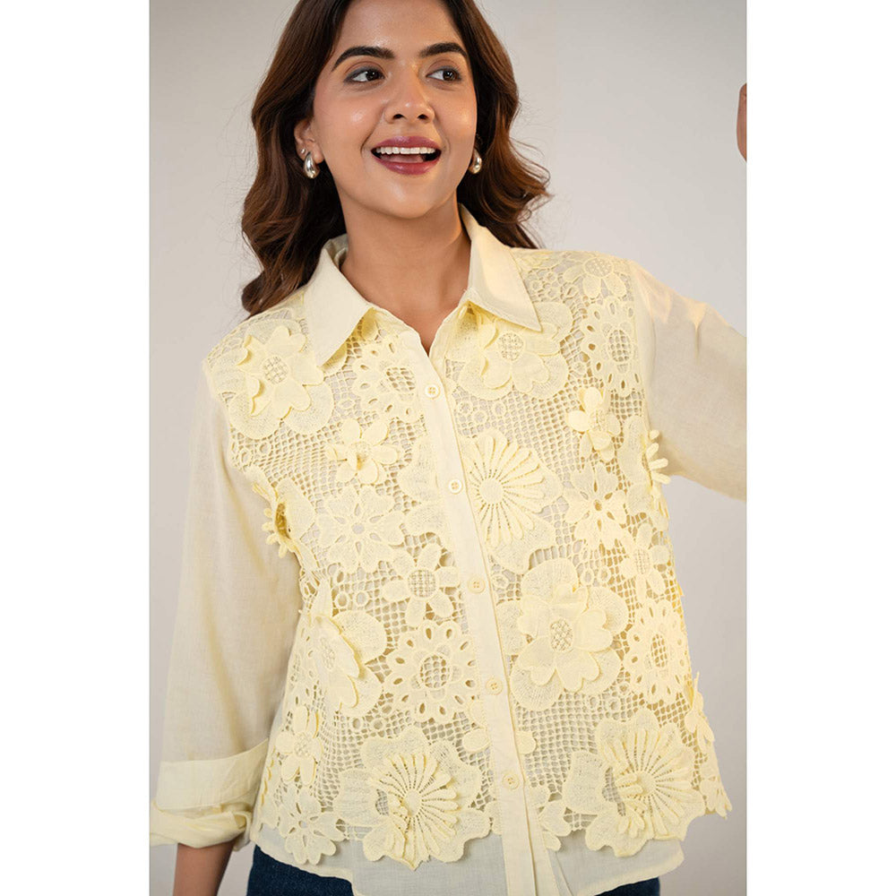 All Eyes On You Aeoy Yellow Floral Lace Cotton Shirt