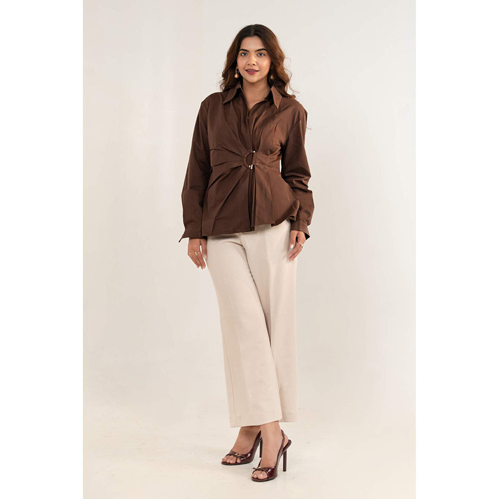 All Eyes On You Aeoy Brown Wrap Style Shirt