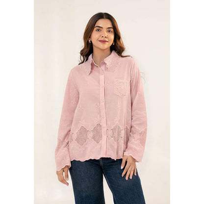 All Eyes On You Aeoy Pink Cotton Lace Shirt